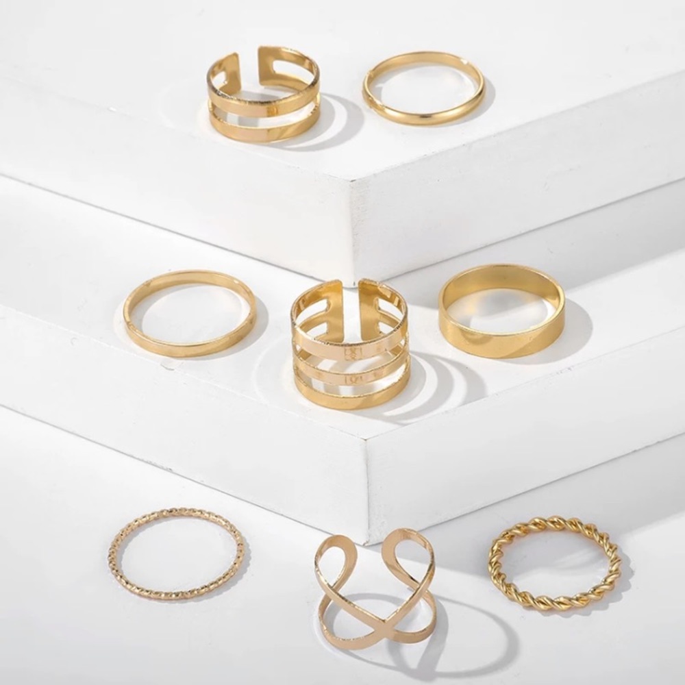 “Diana” Chic Trendy Gold Adjustable Cute Ring Set - Picture 5 of 15